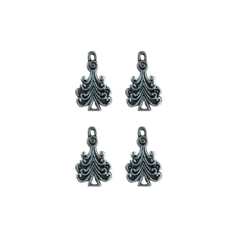 10 Pcs Tibetan Silver Christmas Tree Fretwork Design 23X14mm Charms Pendants