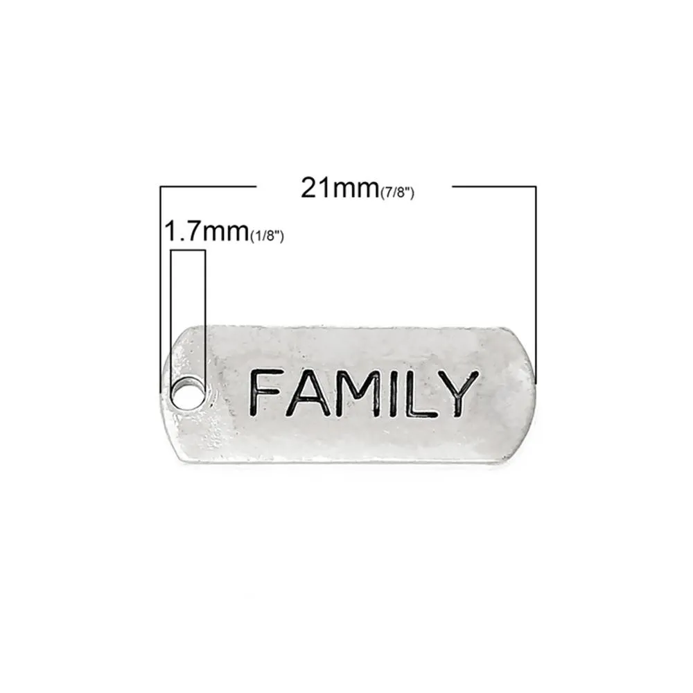 10 Pcs Tibetan Silver FAMILY 21mm x 8mm Charms Pendants, Lead & Nickel Free Metal Charms Pendants Beads