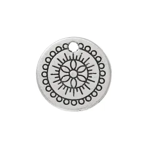 10 Pcs Tibetan Silver FLOWER CARVED 14mm DIA Charms Pendants, Lead & Nickel Free Metal Charms Pendants Beads