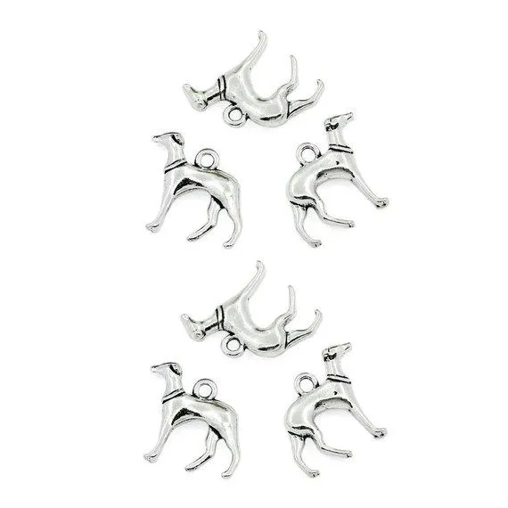 10 Pcs Tibetan Silver Greyhound Whippet Hound Dog 20X22mm 3D Charms Pendants