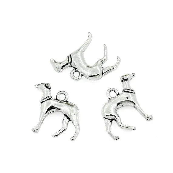 10 Pcs Tibetan Silver Greyhound Whippet Hound Dog 20X22mm 3D Charms Pendants