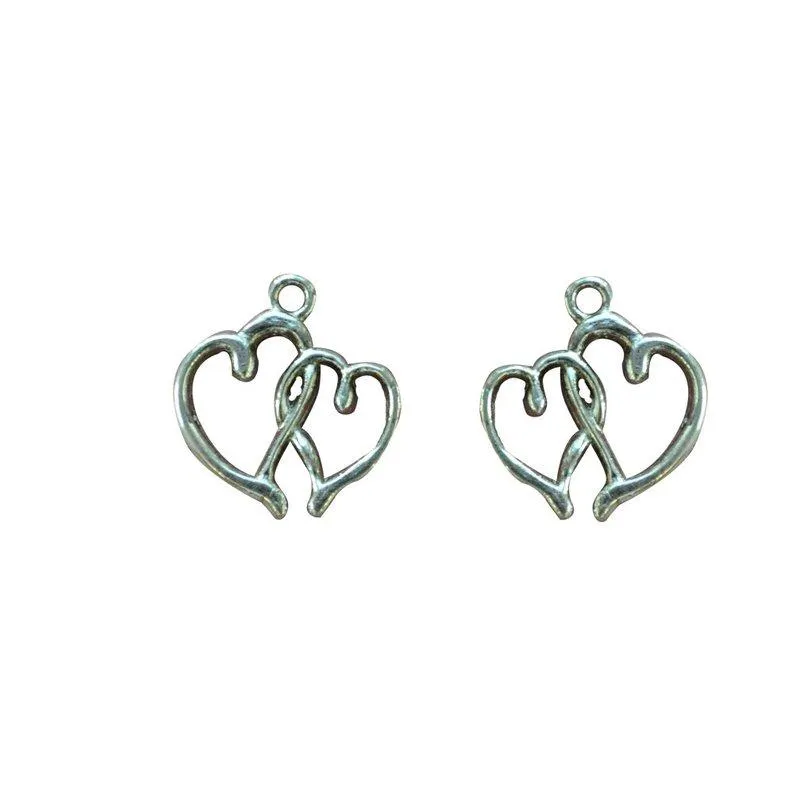 10 Pcs Tibetan Silver Heart Twin Entwined 20mm x 19mm Charms Pendants