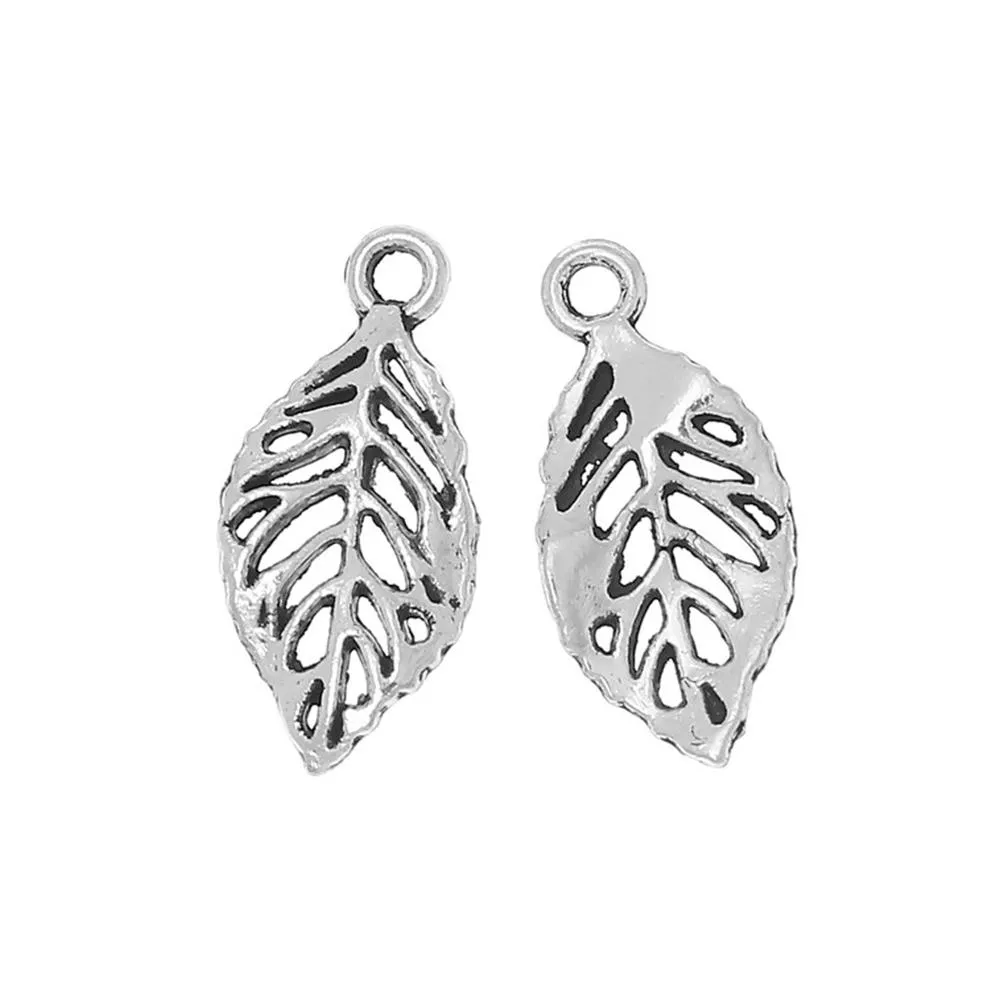 10 Pcs Tibetan Silver LEAF HOLLOW 20mm x 9mm Charms Pendants, Lead & Nickel Free Metal Charms Pendants Beads