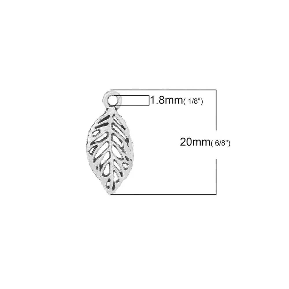 10 Pcs Tibetan Silver LEAF HOLLOW 20mm x 9mm Charms Pendants, Lead & Nickel Free Metal Charms Pendants Beads