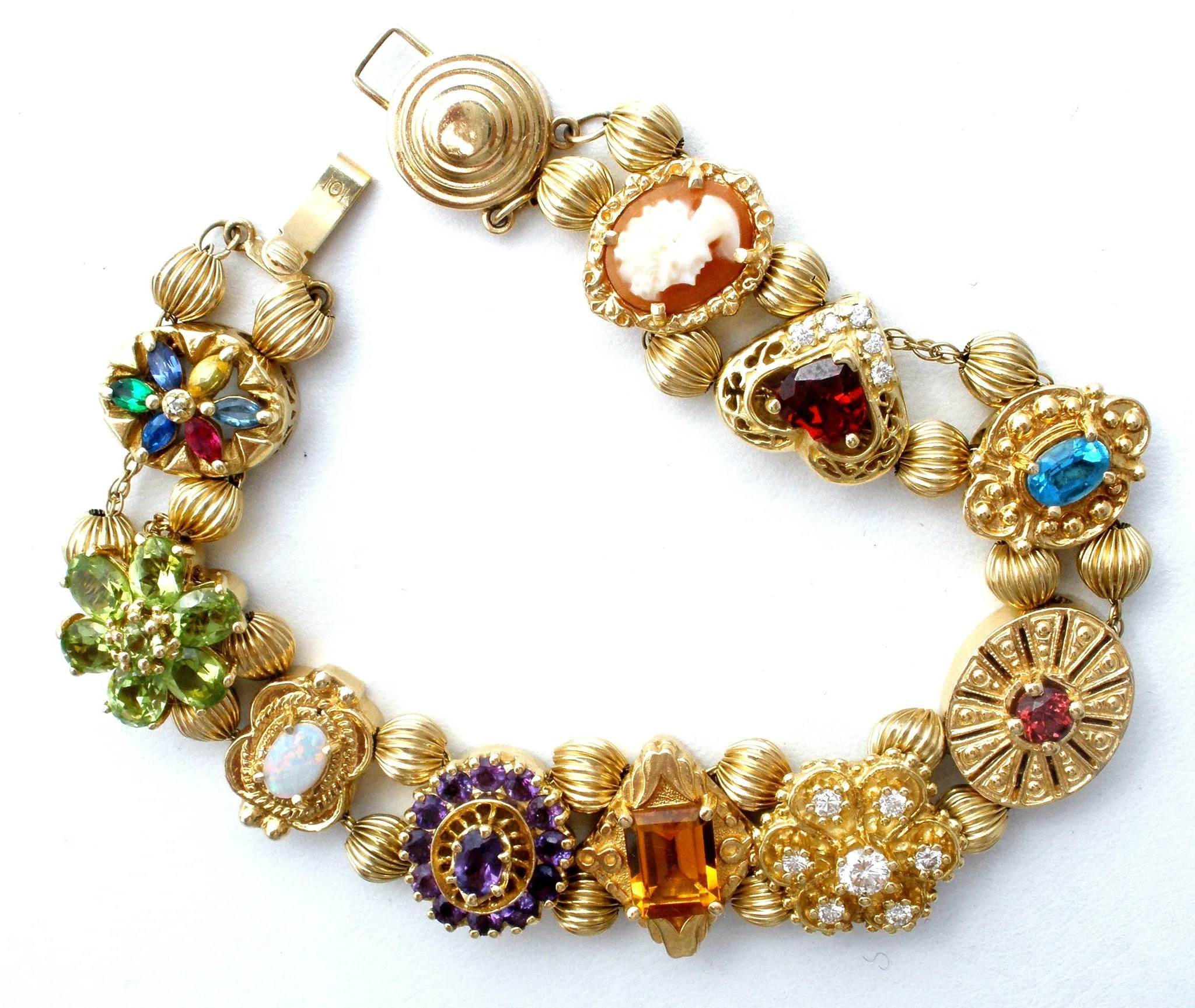 10K 14K Gold Gemstone Slide Bracelet Vintage