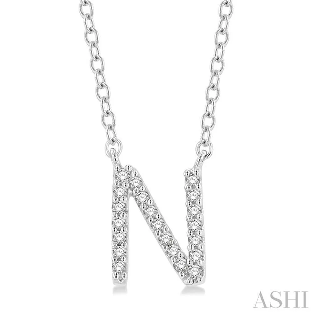 10K White Gold 0.07ctw Diamond Letter "N" Necklace