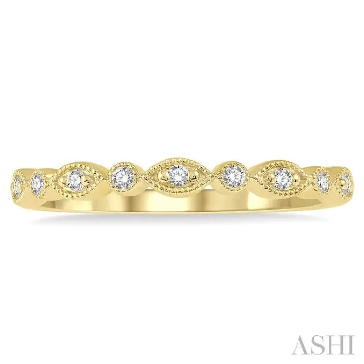 1/10 Ctw Marquise & Circular Mount Round Cut Diamond Stackable Band in 14K Yellow Gold