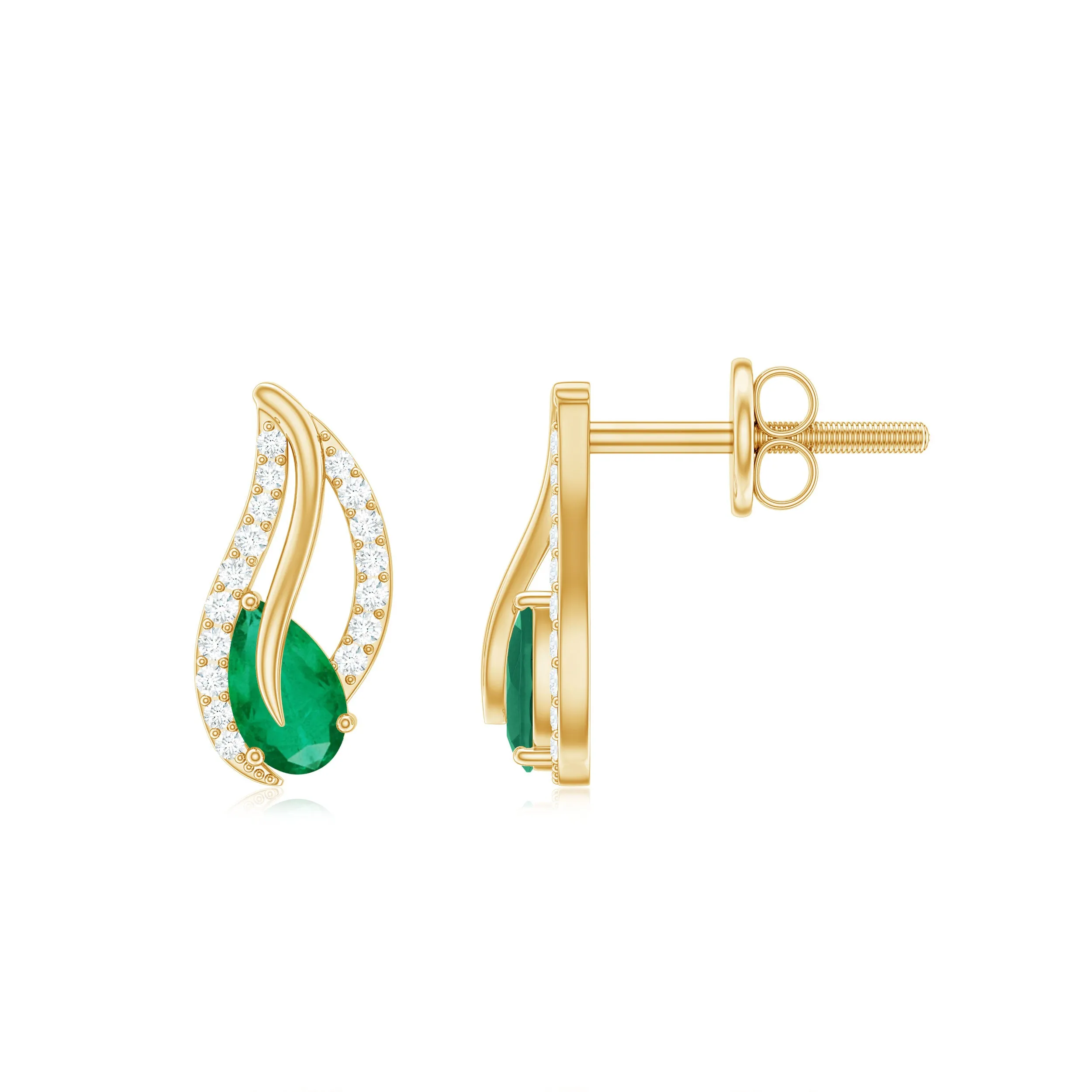 1/2 CT Emerald and Diamond Leaf Stud Earrings