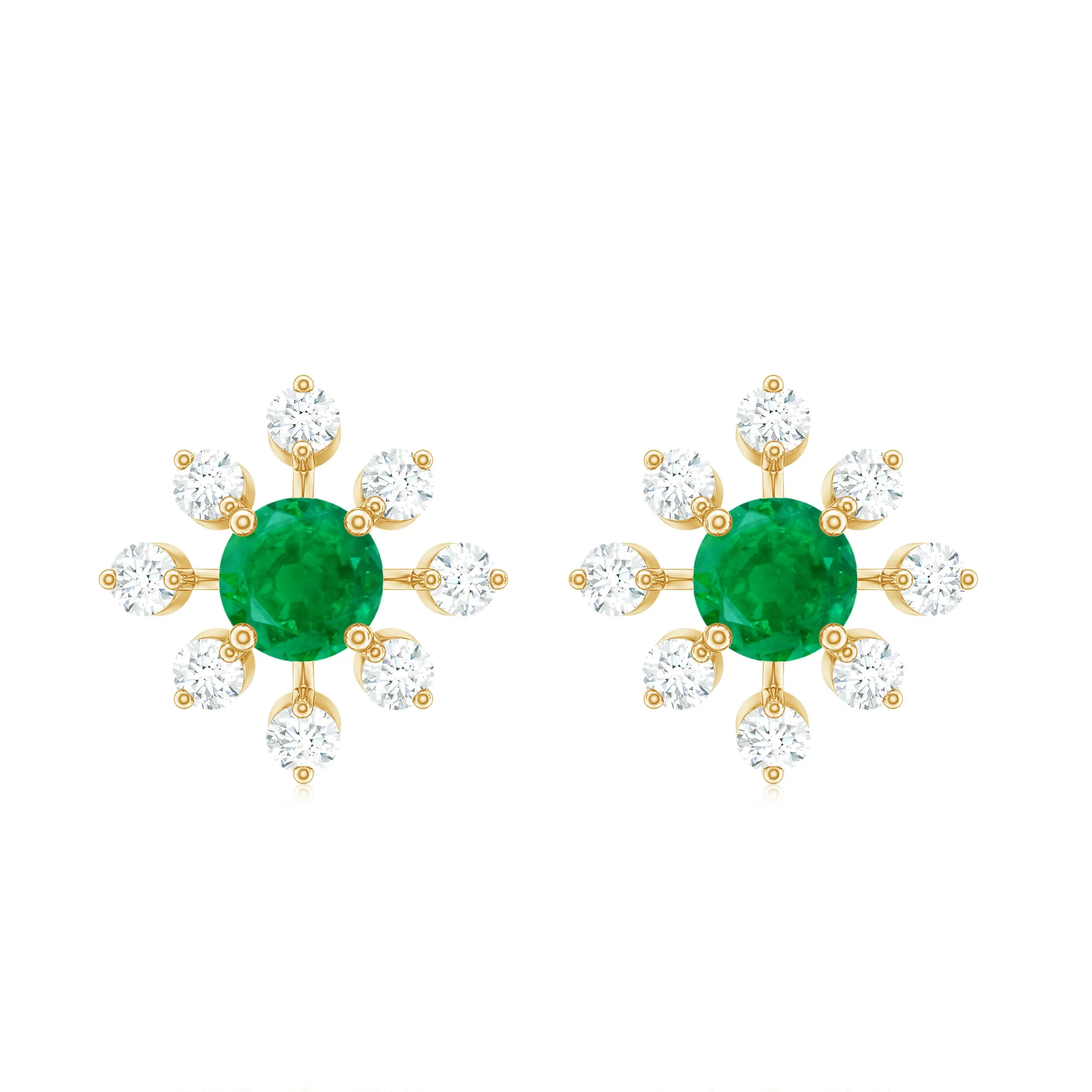 1.25 CT Emerald and Diamond Flower Stud Earrings