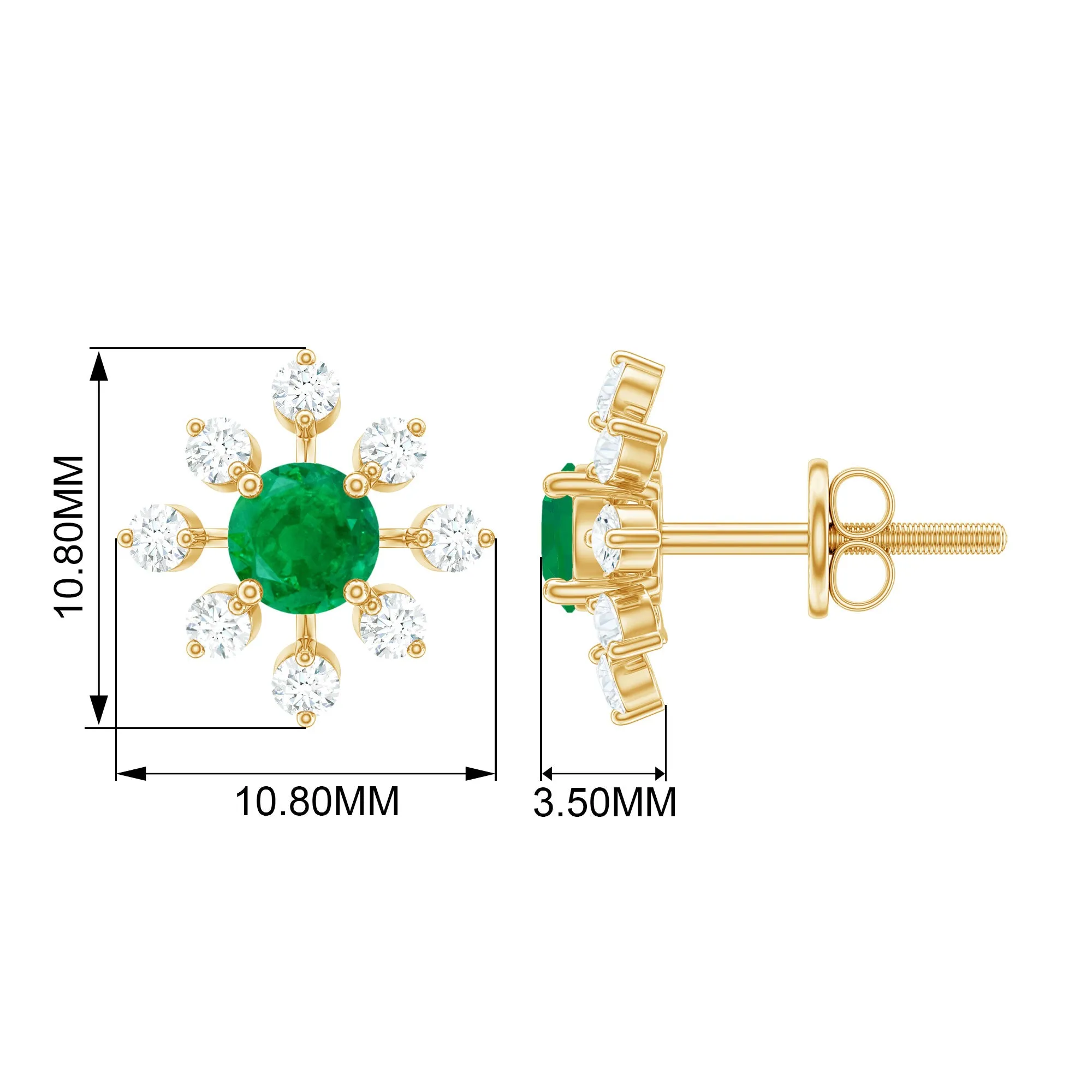 1.25 CT Emerald and Diamond Flower Stud Earrings