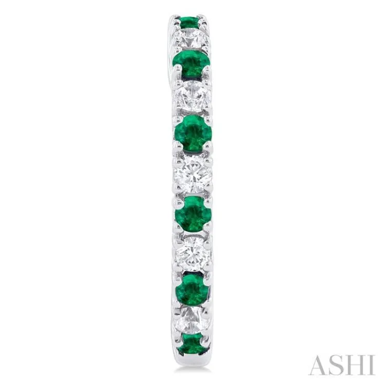 1/4 ctw Petite 1.80MM Emerald and Round Cut Diamond Precious Fashion Huggies in 10K White Gold