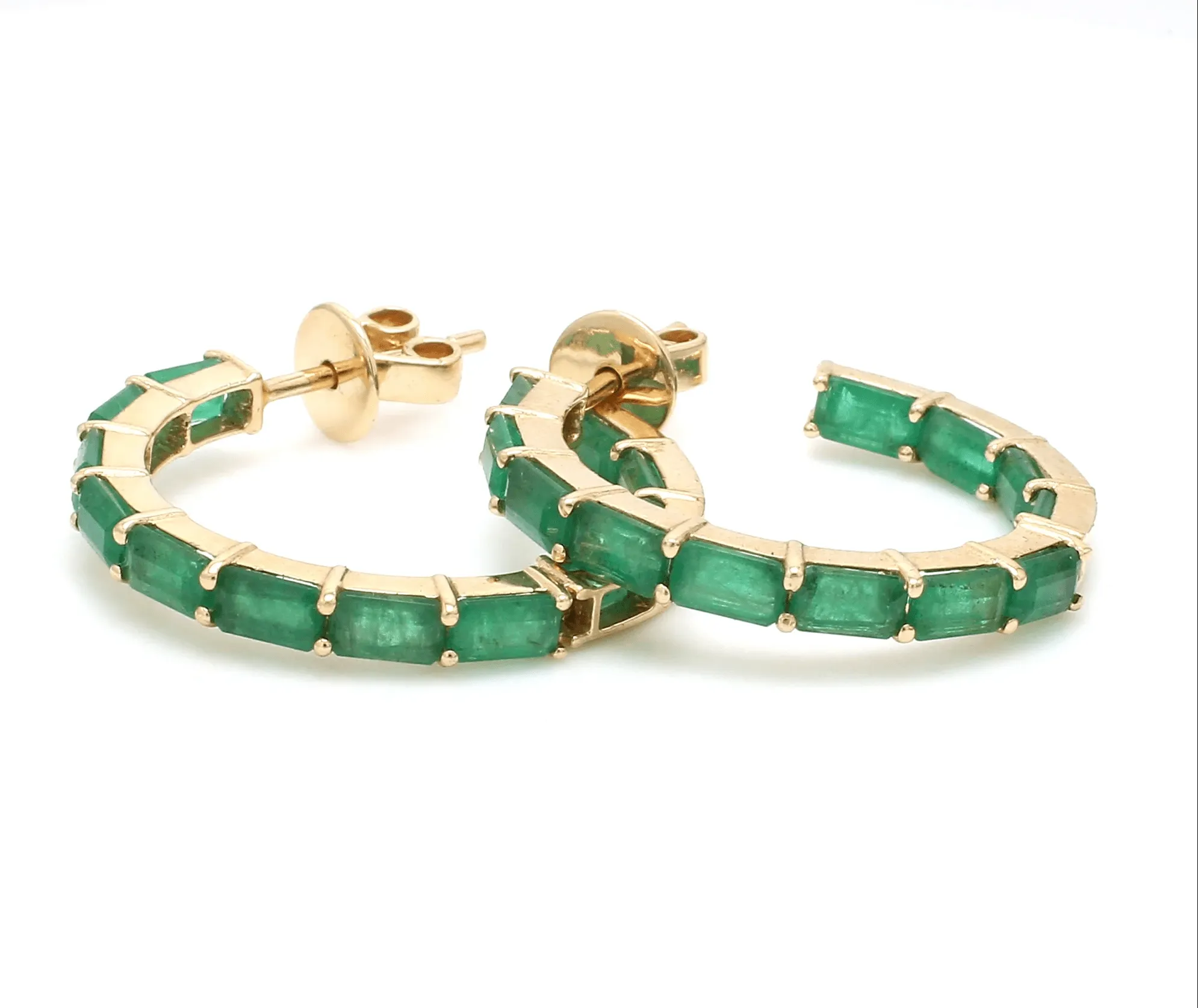 14K & 18K Gold Emerald Hoop Earrings