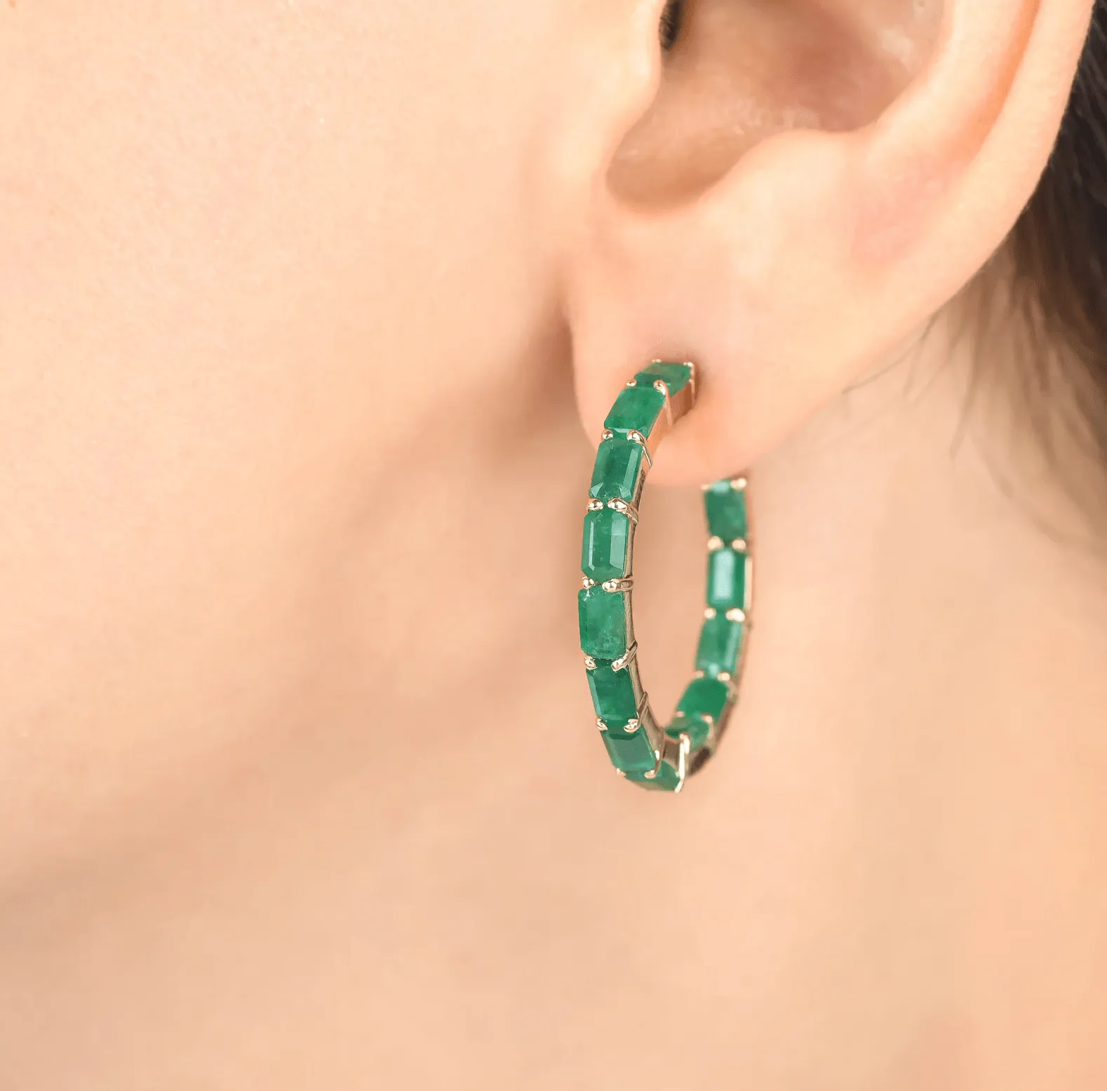 14K & 18K Gold Emerald Hoop Earrings