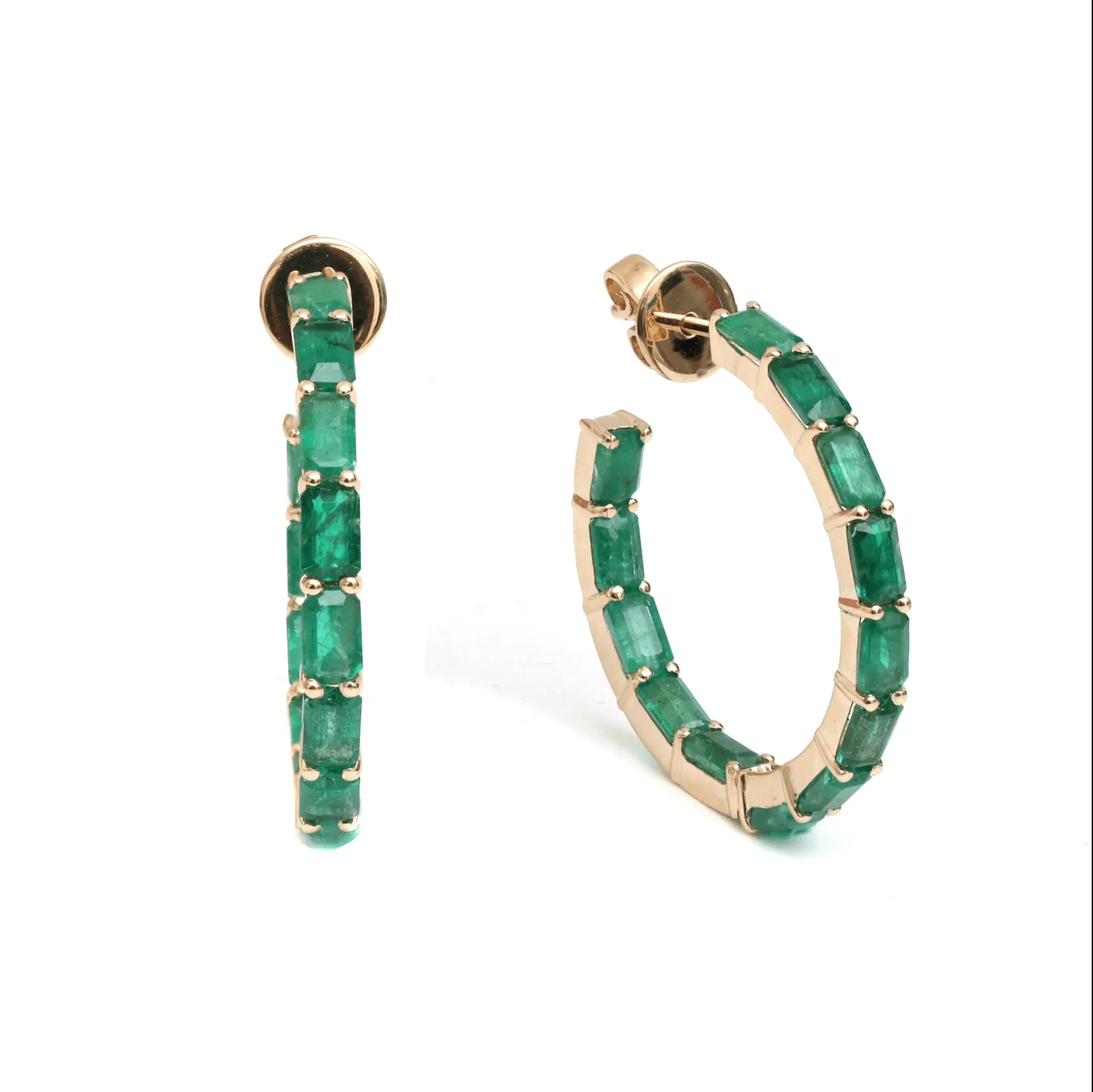 14K & 18K Gold Emerald Hoop Earrings