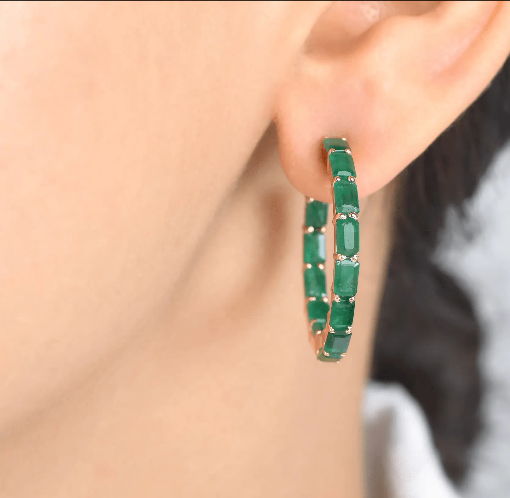 14K & 18K Gold Emerald Hoop Earrings