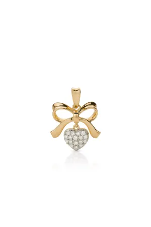 14K Bow With Diamond Heart Charm