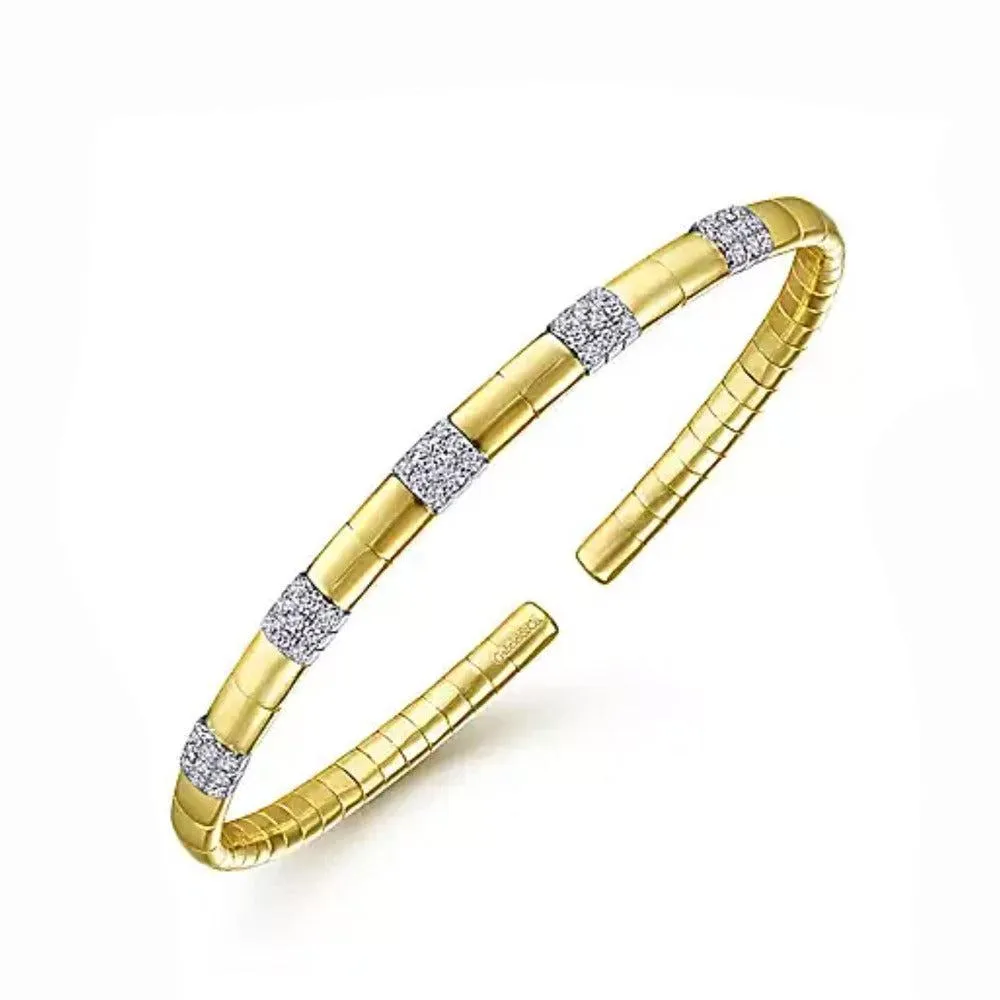 14k Gold Cuff With Stationed Diamonds