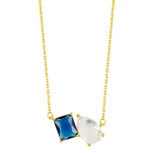 14k Gold Plated Blue and White Double Stone Necklace