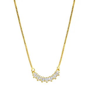 14k Gold Plated Crystal Curved Bar Necklace