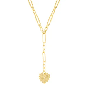 14k Gold Plated CZ Jagged Heart Mixed Link Y-Necklace