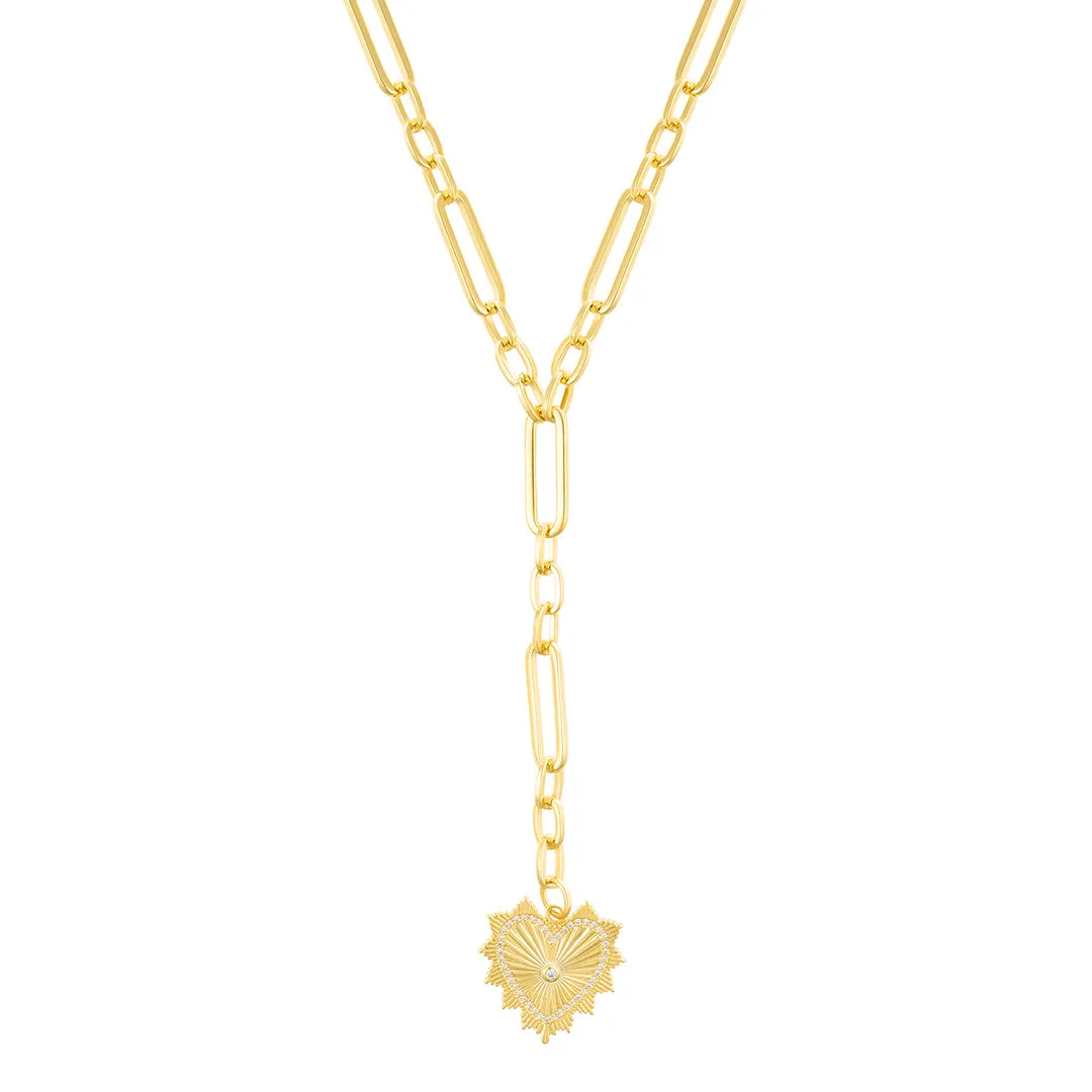 14k Gold Plated CZ Jagged Heart Mixed Link Y-Necklace