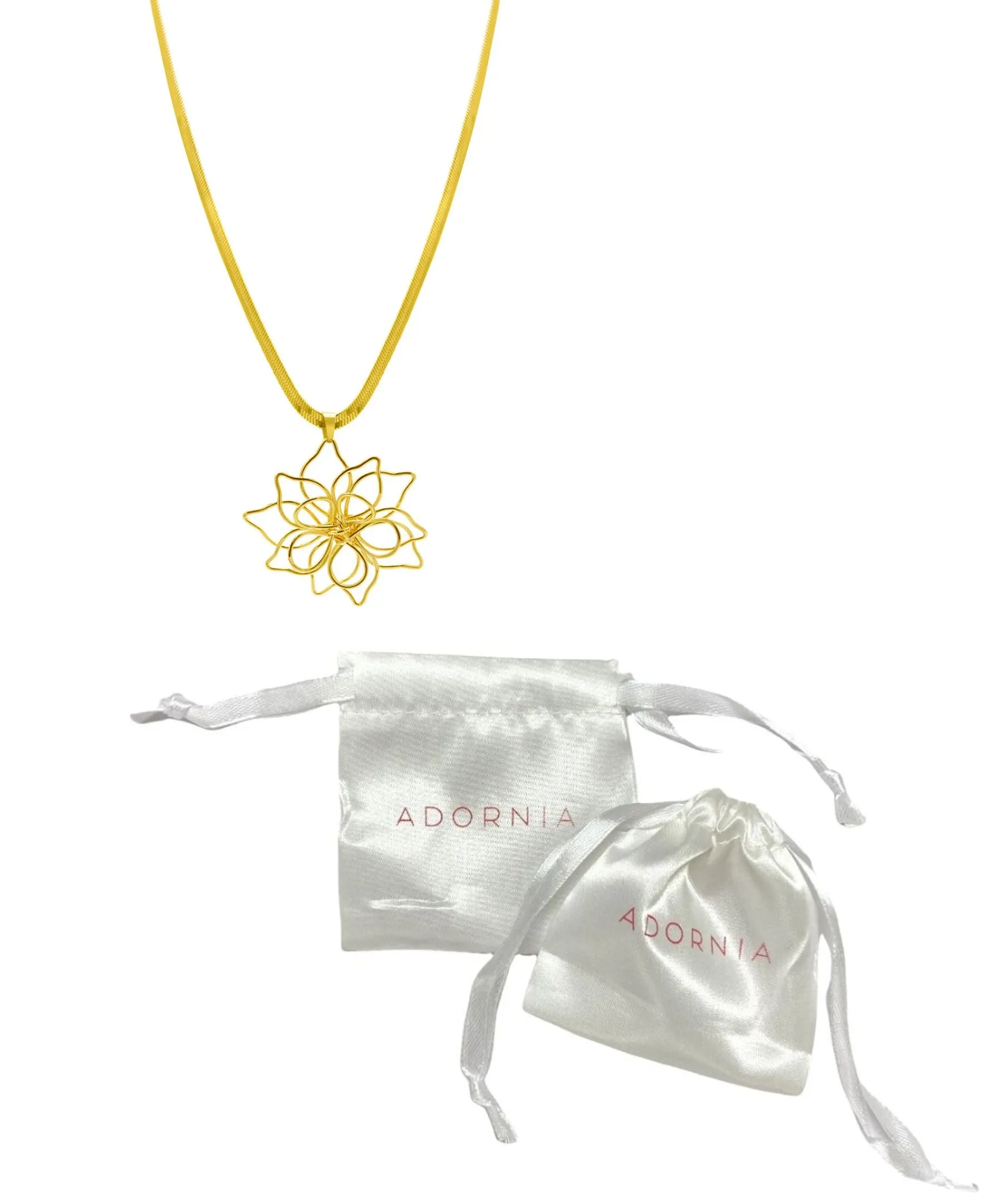 14k Gold Plated Herringbone Wire Flower Necklace