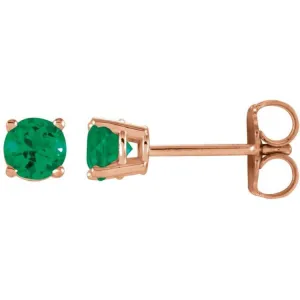 14K Rose 4 mm Lab-Grown Emerald Stud Earrings