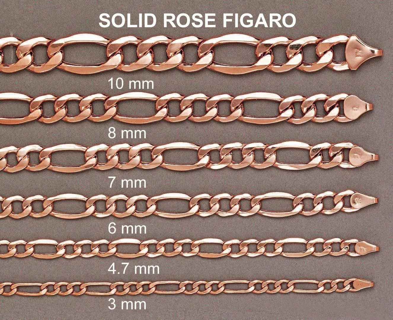 14K Rose Gold Bracelet Solid Figaro