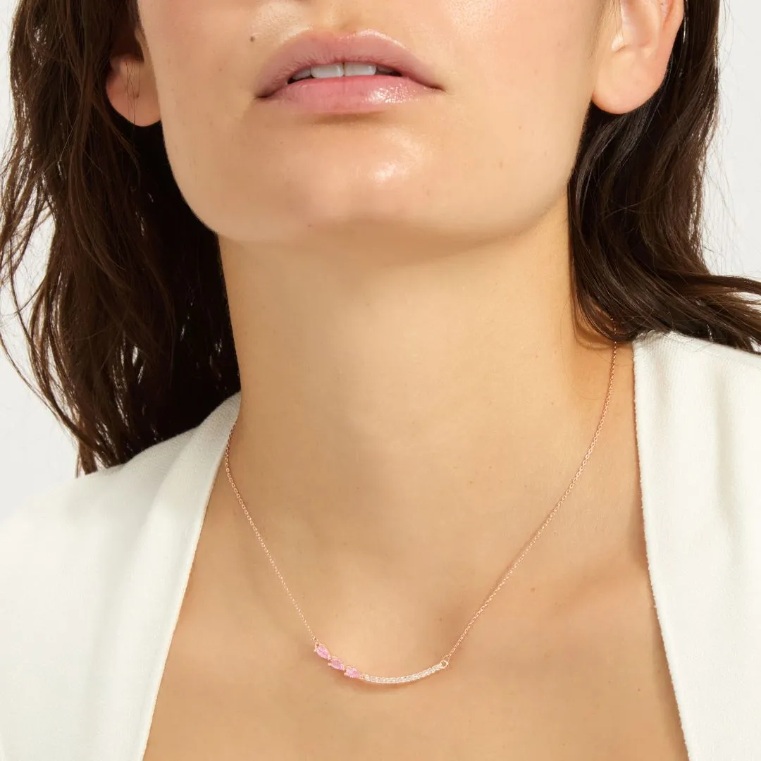 14k Rose Gold Plated Curved Bar Clear Pear Necklace