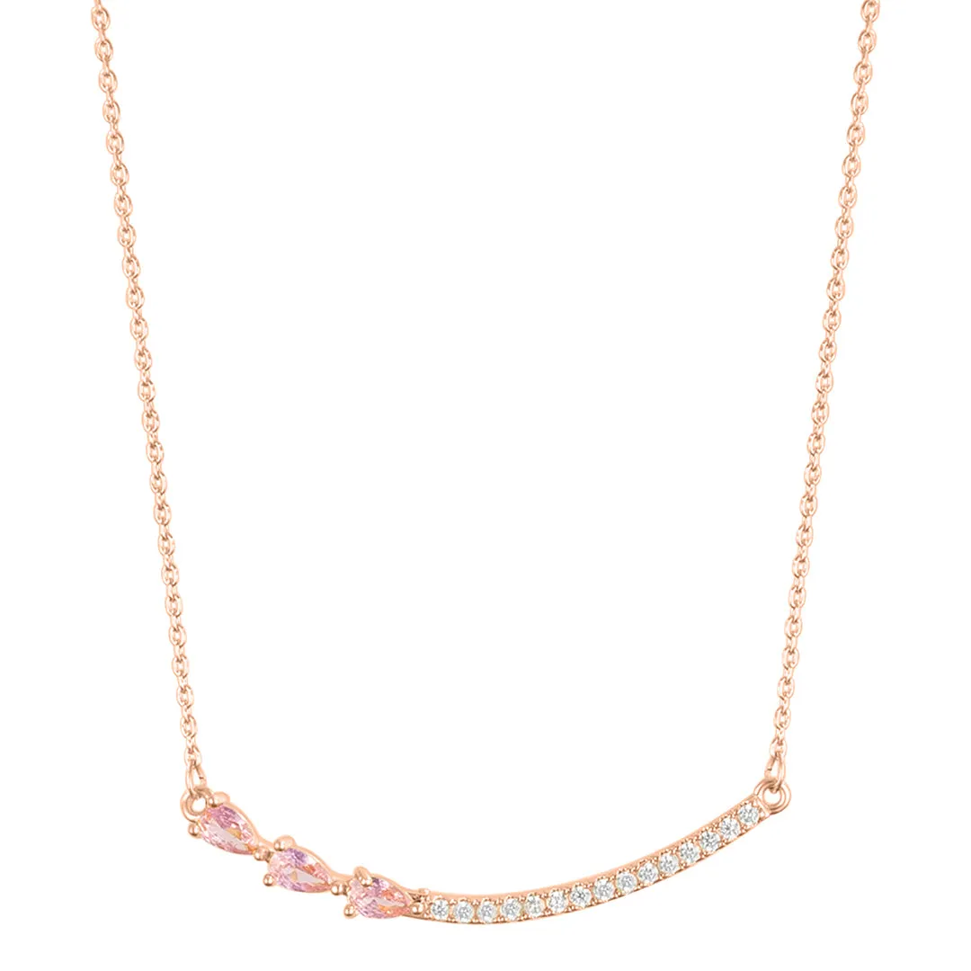 14k Rose Gold Plated Curved Bar Clear Pear Necklace