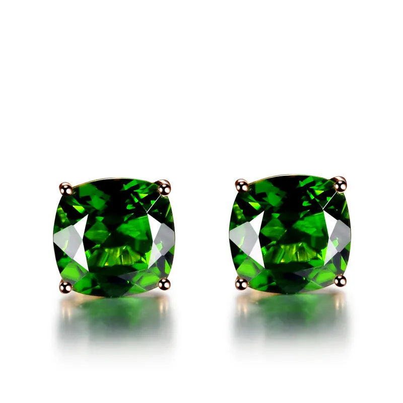 14k Rose Gold Square Simulated Emerald Small Stud Earrings