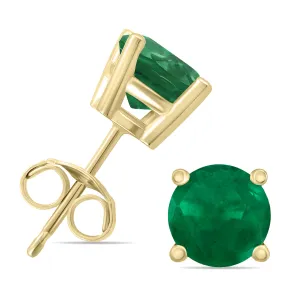 14K Yellow Gold 4Mm Round Emerald Earrings