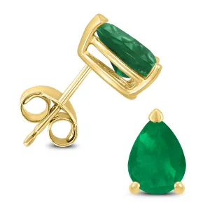 14K Yellow Gold 6X4Mm Pear Emerald Earrings