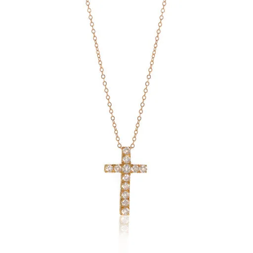 14K Yellow Gold Cross CZ Necklace