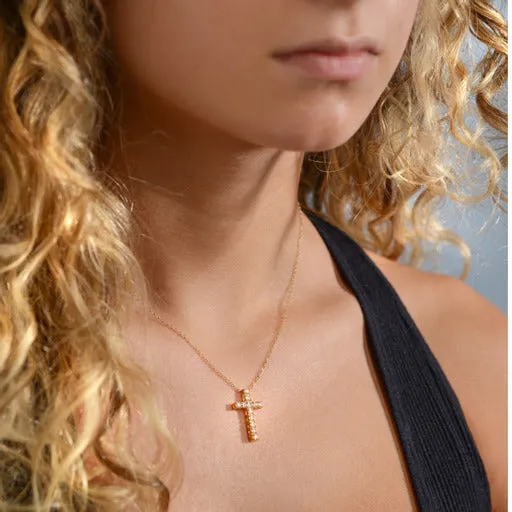 14K Yellow Gold Cross CZ Necklace