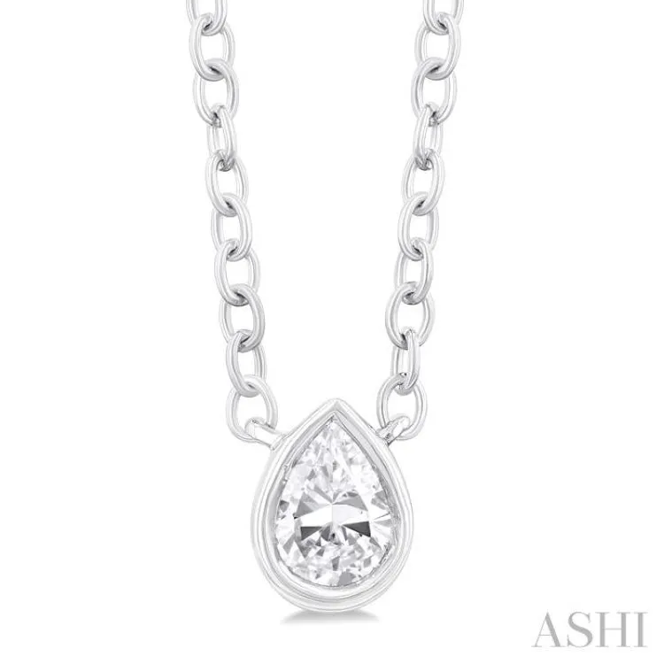 1/6 Ctw Petite Bezel Set Pear Cut Diamond Fashion Pendant With Chain in 10K White Gold