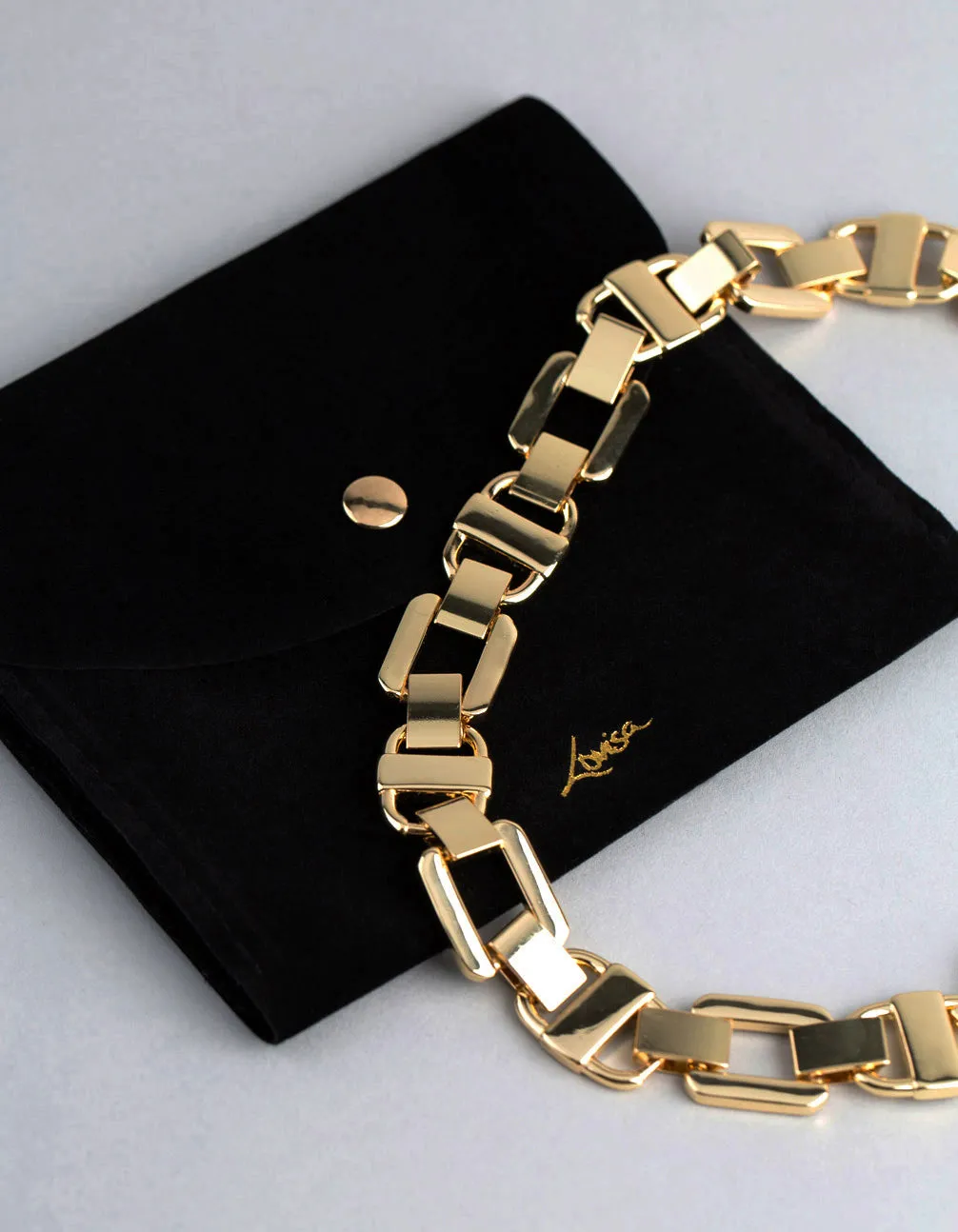 18ct Gold Plated Brass Statement Square Chain Link Collar Necklace