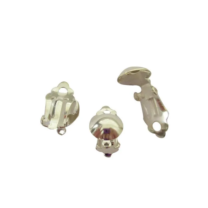 20 Pcs Silver Tone Clip On Earring With Dome And Loop 12mm x 12mm Jewellery Findings Charms Pendants