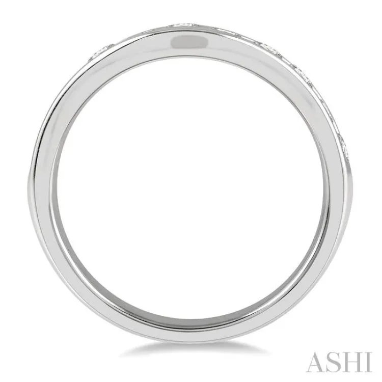 3/4 ctw Round Cut Diamond Inlay Wedding Band in 14K White Gold