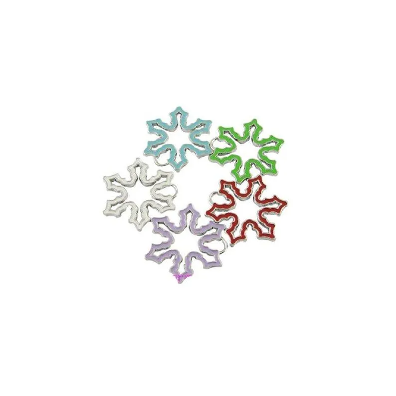 5 Pcs Tibetan Silver and Enamel Christmas Snowflake Mixed Colours 24X25mm Charms Pendants