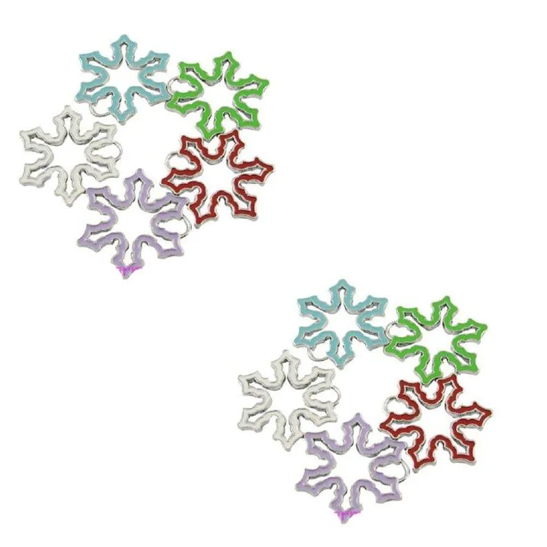 5 Pcs Tibetan Silver and Enamel Christmas Snowflake Mixed Colours 24X25mm Charms Pendants