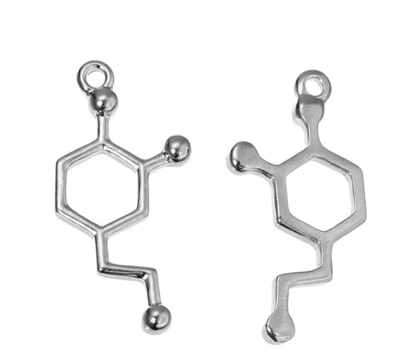 5 Pcs Tibetan Silver Dopamine Neurotransmitter 26mm x 14mm 3D Charms Pendants