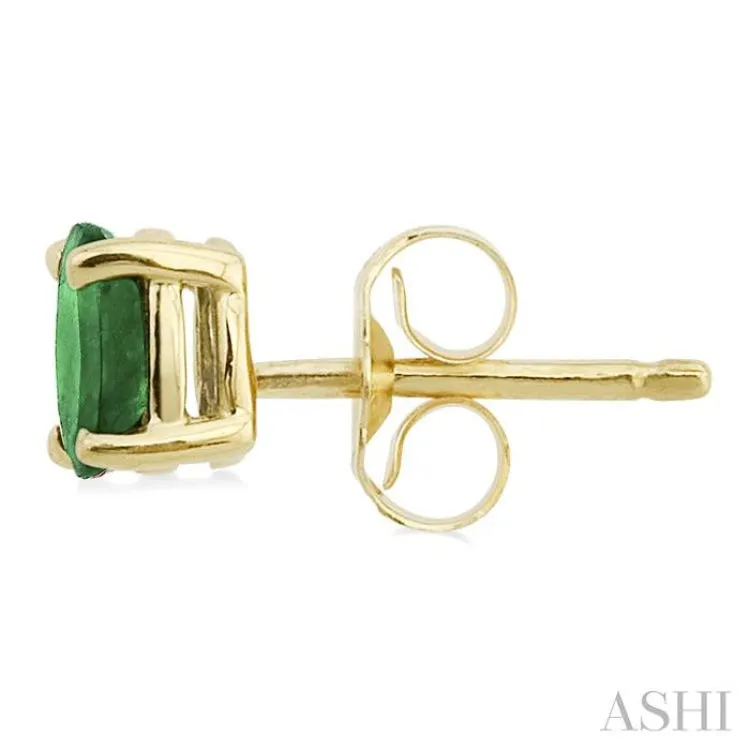 5x3 MM Oval Cut Emerald Stud Earrings in 14K Yellow Gold