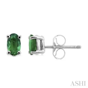 5x3MM Oval Cut Emerald Stud Earrings in 14K White Gold