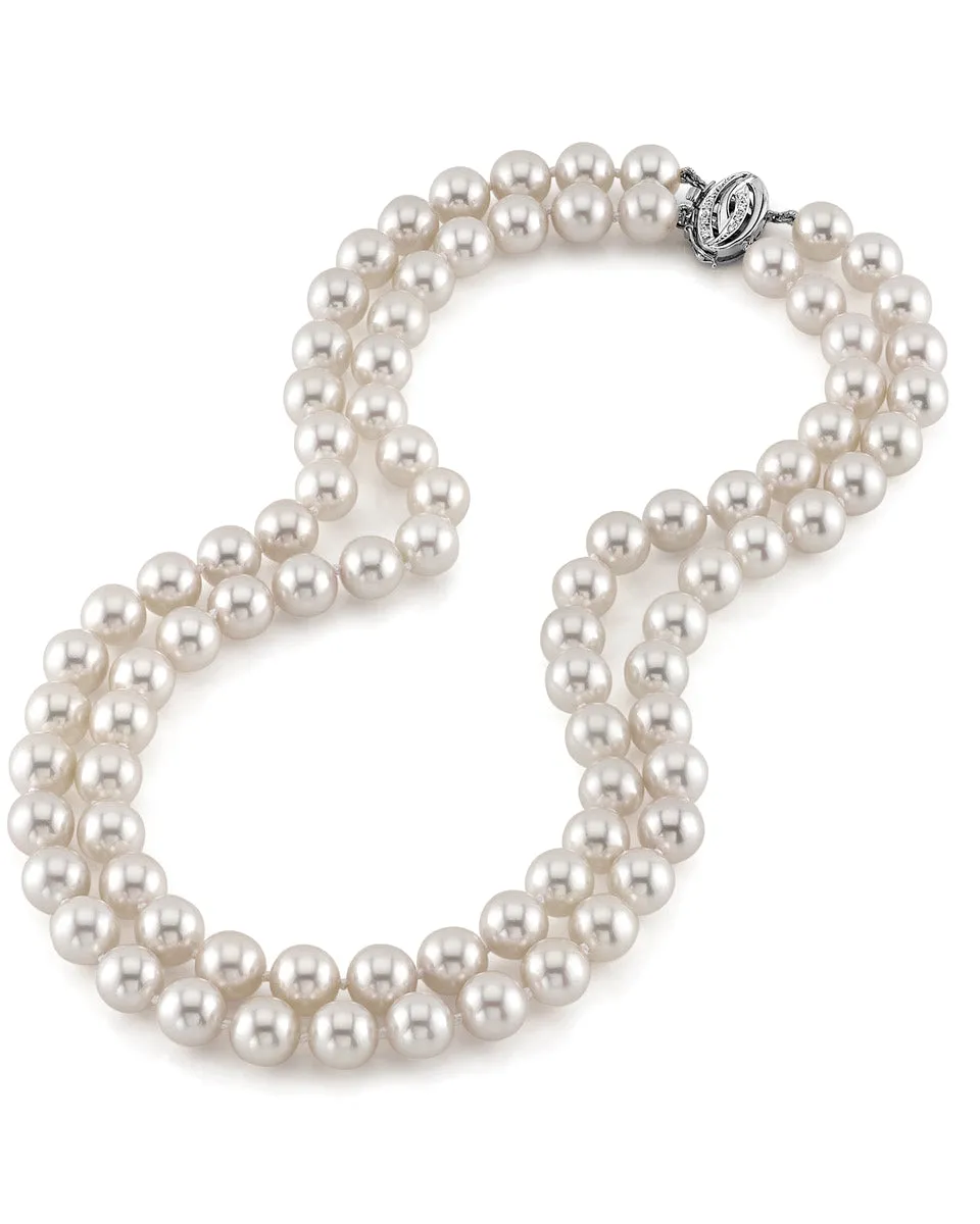 9.0-9.5mm Hanadama Akoya White Pearl Double Strand Necklace