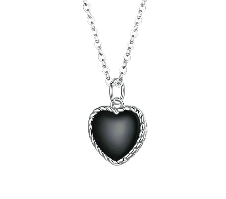 925 Sterling Silver Black Heart Love Necklace