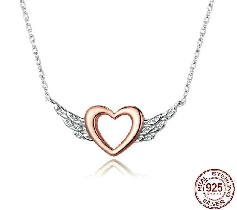 925 Sterling Silver Necklaces Charm Jewelry Heart with Wings BSN162