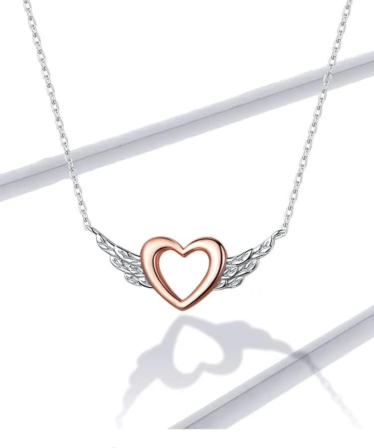 925 Sterling Silver Necklaces Charm Jewelry Heart with Wings BSN162