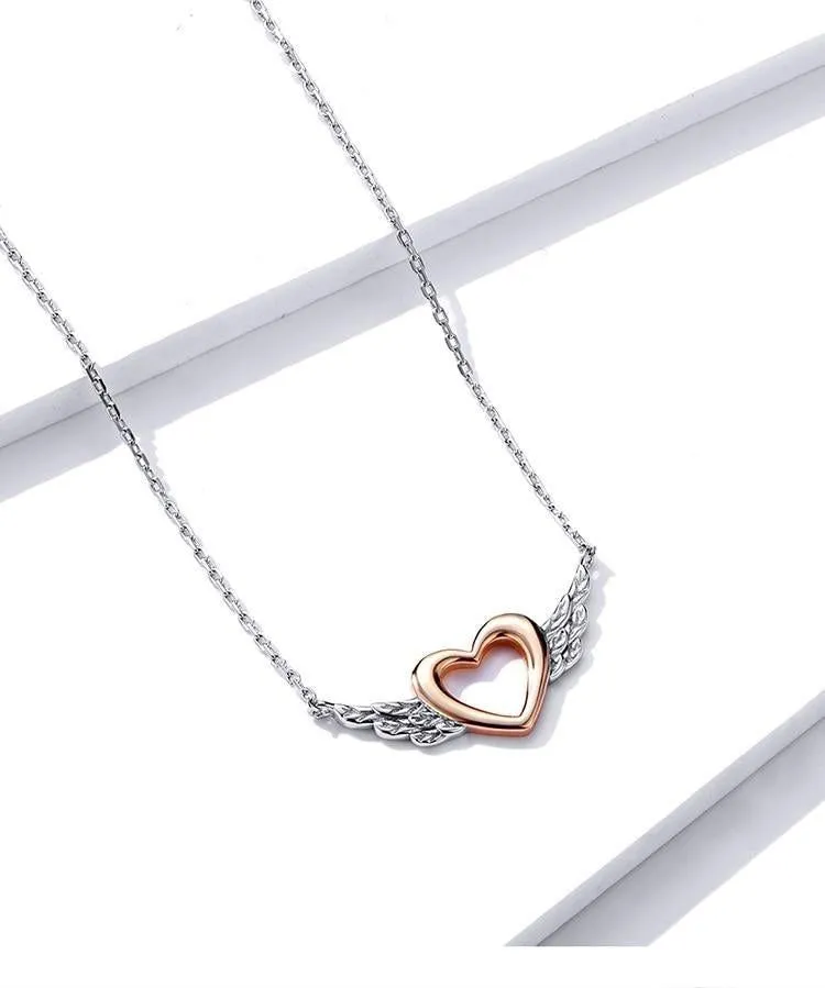 925 Sterling Silver Necklaces Charm Jewelry Heart with Wings BSN162