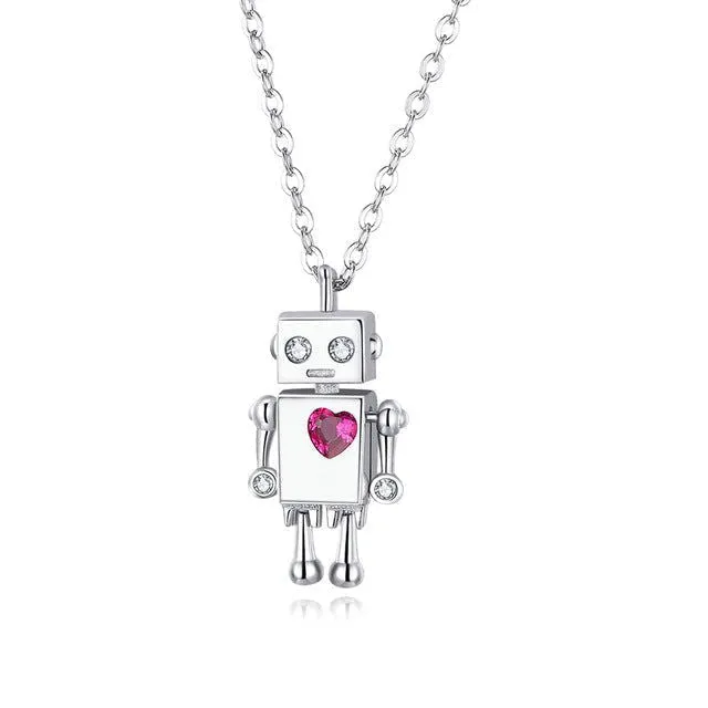 925 Sterling Silver Robot Lover Necklaces Charm Jewelry BOS38